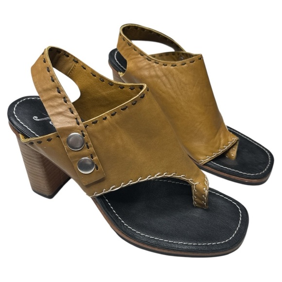 Free People Marlowe Sling Back Block Heels In Tan Leather Shoes Size: US 10 - Picture 12 of 13